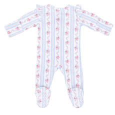 ANGEL DEAR Anna Floral Stripe - 2 Way Ruffle Sleeve Zipper Footie