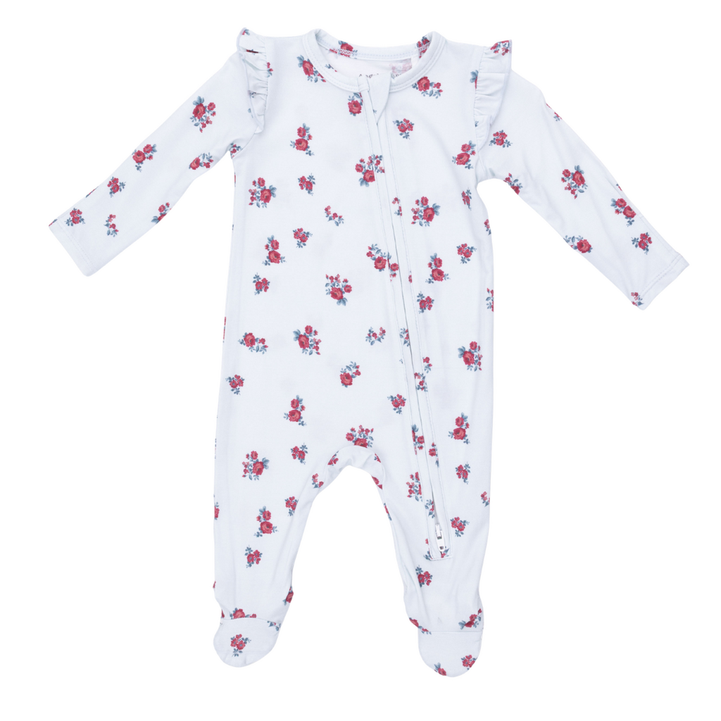 ANGEL DEAR Alyssa Floral - 2 Way Ruffle Sleeve Zipper Footie