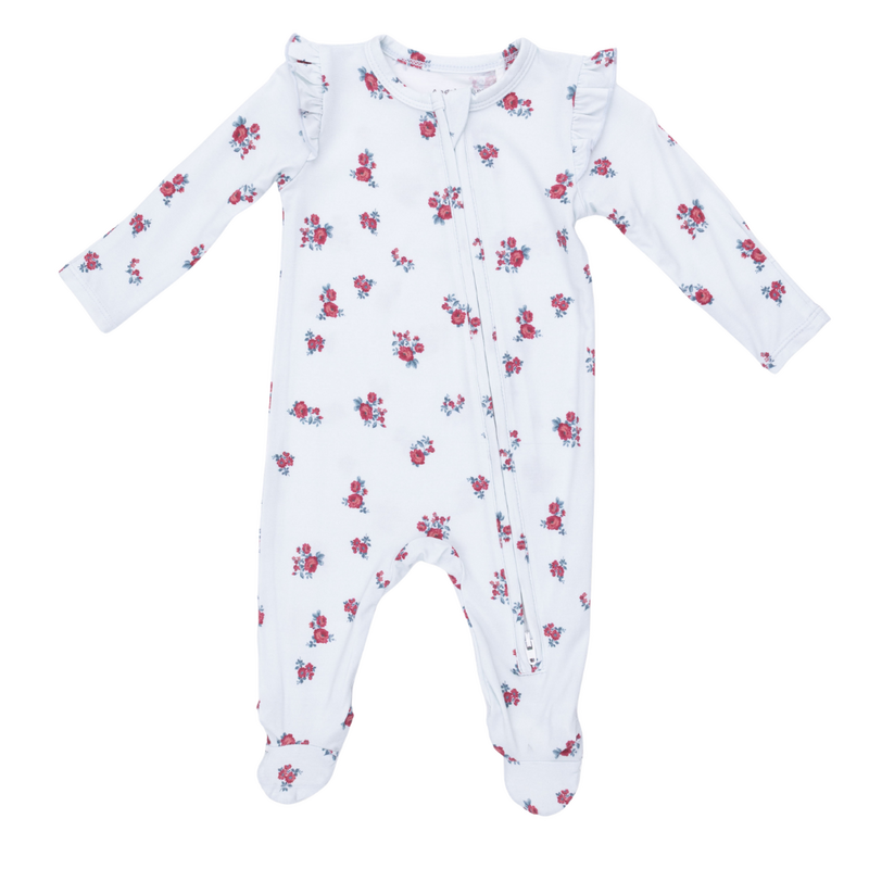 ANGEL DEAR Alyssa Floral - 2 Way Ruffle Sleeve Zipper Footie