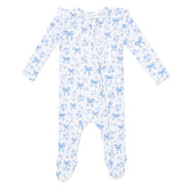 ANGEL DEAR Blue Bows And Flowers - 2 Way Ruffle Sleeve Zipper Footie