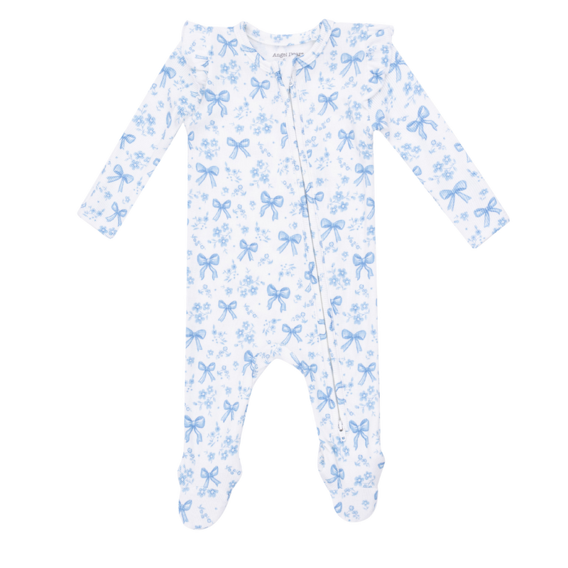ANGEL DEAR Blue Bows And Flowers - 2 Way Ruffle Sleeve Zipper Footie