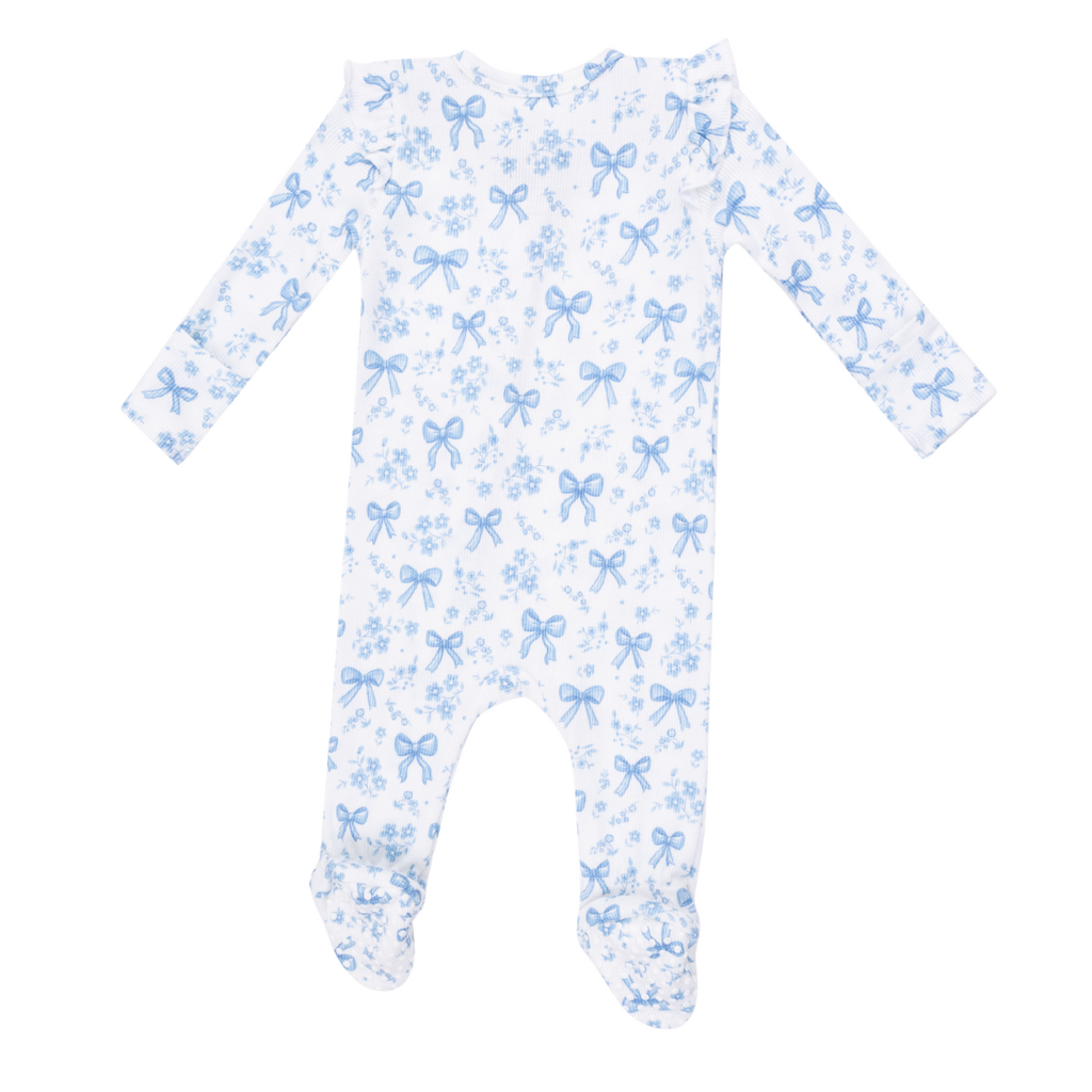ANGEL DEAR Blue Bows And Flowers - 2 Way Ruffle Sleeve Zipper Footie