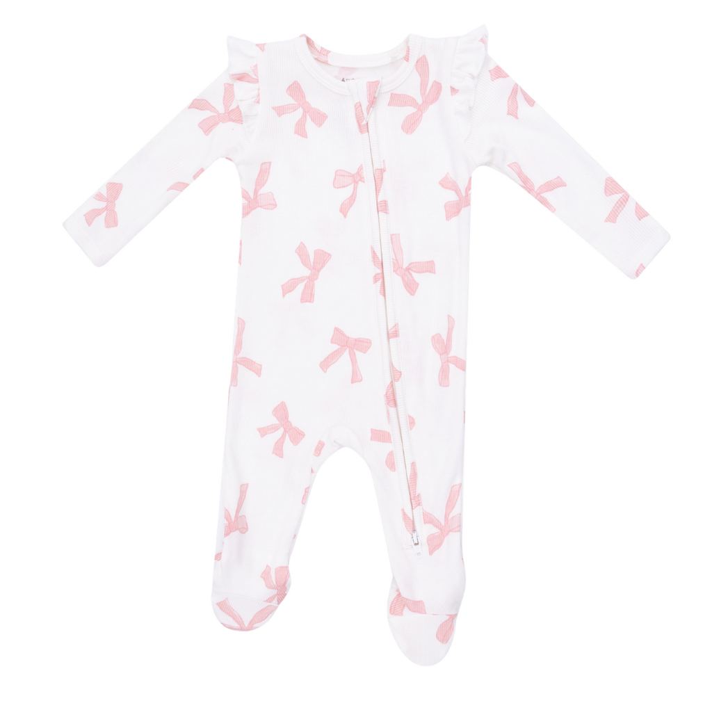 ANGEL DEAR Pretty Bows - 2 Way Ruffle Sleeve Zipper Footie