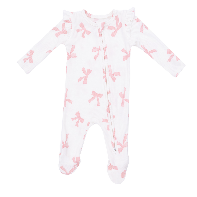 ANGEL DEAR Pretty Bows - 2 Way Ruffle Sleeve Zipper Footie
