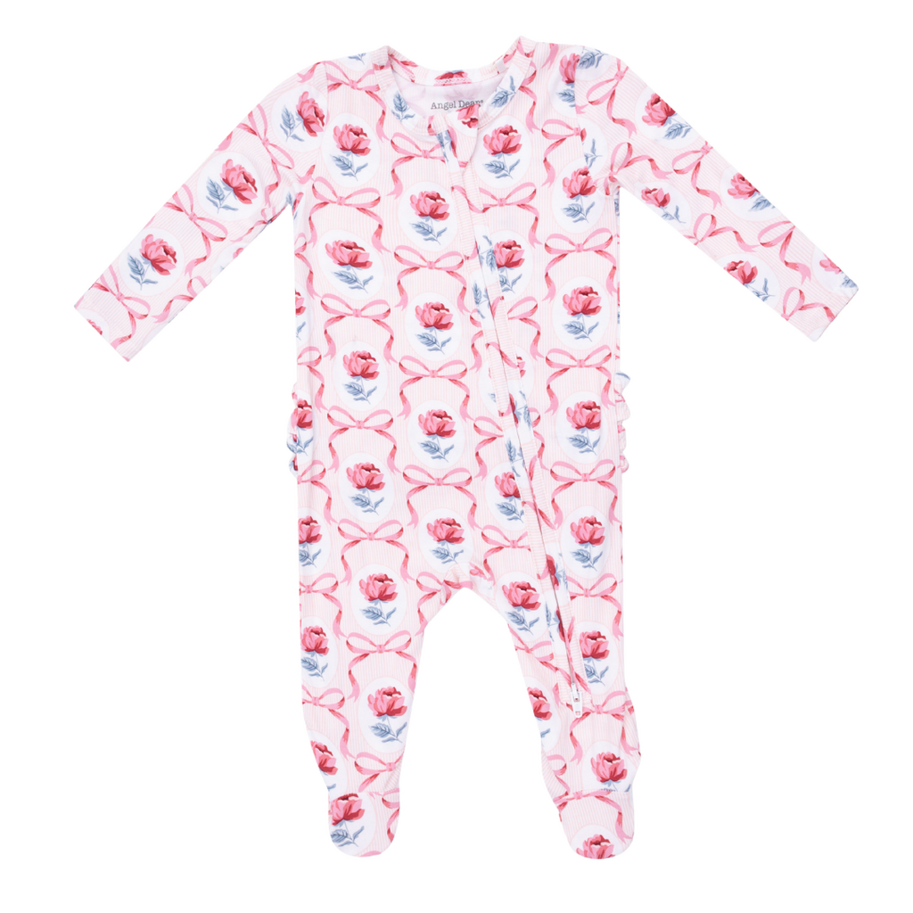 ANGEL DEAR Leslie Rose - 2 Way Ruffle Back Zipper Footie