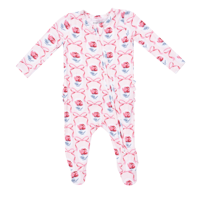 ANGEL DEAR Leslie Rose - 2 Way Ruffle Back Zipper Footie