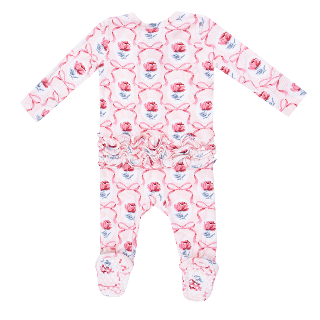 ANGEL DEAR Leslie Rose - 2 Way Ruffle Back Zipper Footie