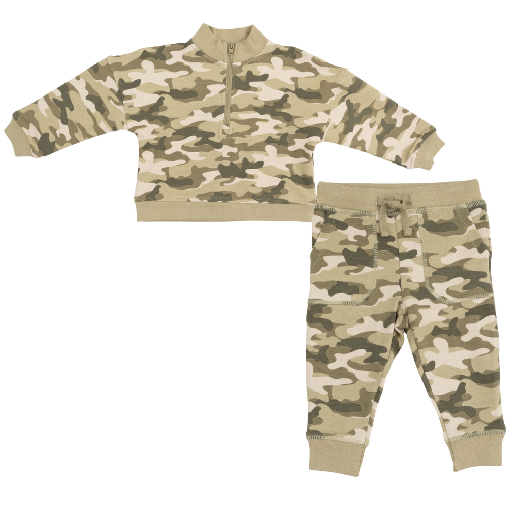 ANGEL DEAR Camo French Terry - Half Zip Sweatshirt w/Joggers