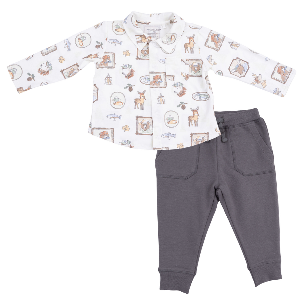 ANGEL DEAR Woodson's Family Cabin - LS Polo Button Up w/Joggers