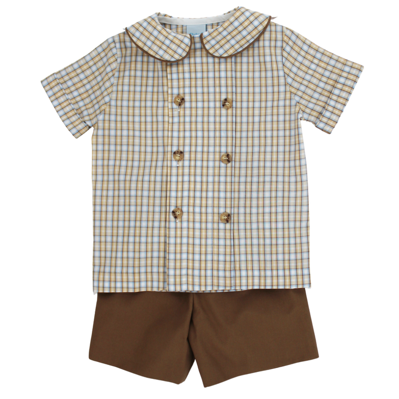 BAILEY BOYS BOY'S PECAN PLAID W BISON-DRESSY SHORT SET
