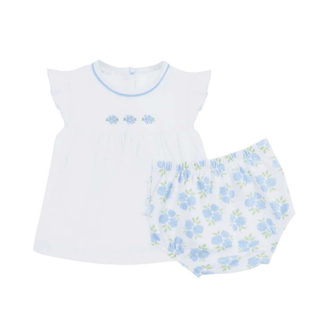 MAGNOLIA BABY Dreamy Hydrangeas Hand-Embroidered Ruffle Diaper Cover Set
