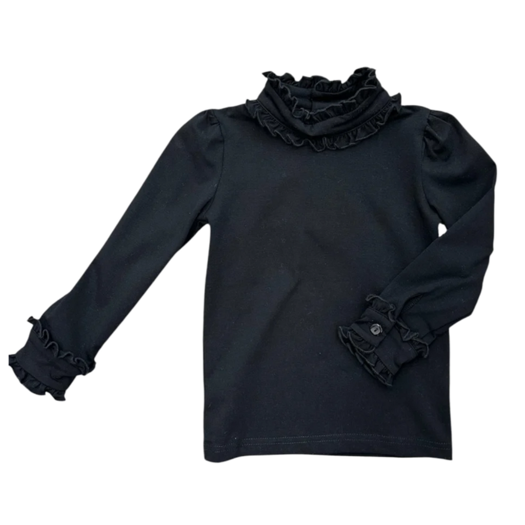 LULU BEBE Black L/S Ruffle Top