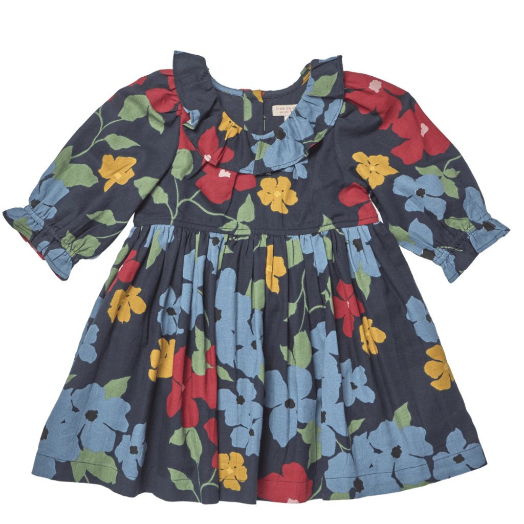 PINK CHICKEN Girls Amara Dress - Navy Hibiscus Floral