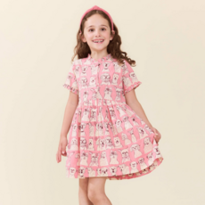 PINK CHICKEN Girls Autumn Dress - Pink Sketched Dogs