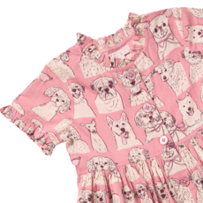 PINK CHICKEN Girls Autumn Dress - Pink Sketched Dogs