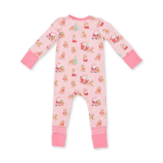 ANGEL DEAR Vintage Reindeer & Santa Pink - 2 Way Ruffle Back Zipper Footie