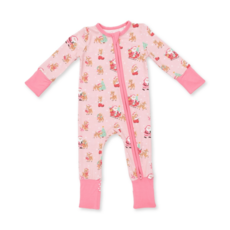 ANGEL DEAR Vintage Reindeer & Santa Pink - 2 Way Ruffle Back Zipper Footie