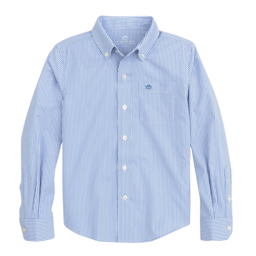 SOUTHERN TIDE BOYS IC BENGAL STRIPE SPORTSHIRT-COBALT BLUE
