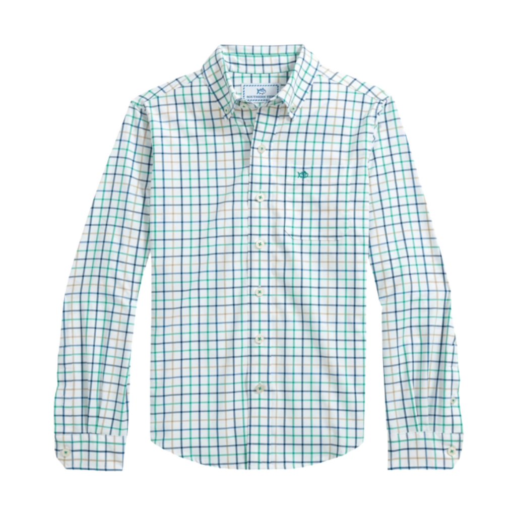 SOUTHERN TIDE BOYS TRADEWIND TATTERSAL SJ SPORT SHIRT-PERSIAN GREEN