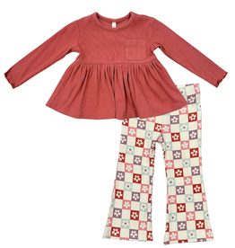 BABYSPROUTS RIBBED DUSTY CEDAR PEPLUM SHIRT w/FLARE PANTS
