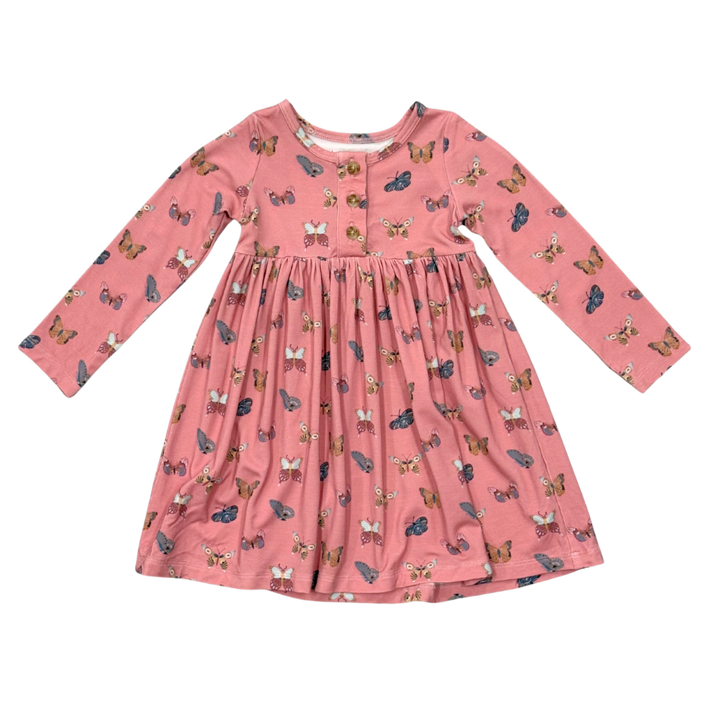 BABYSPROUTS GIRLS LONG SLEEVE HENLEY DRESS Butterfly Bloom