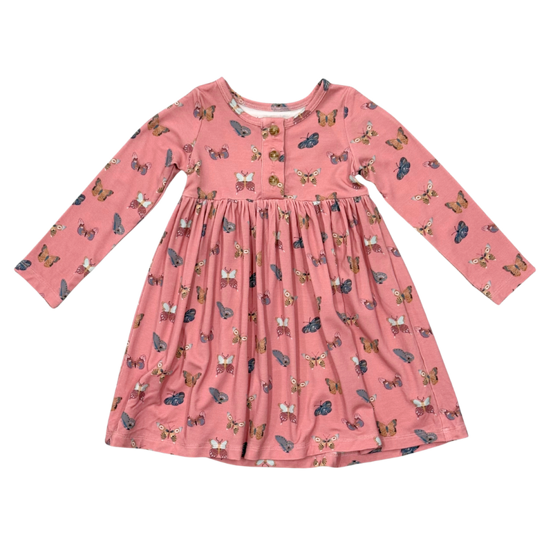BABYSPROUTS GIRLS LONG SLEEVE HENLEY DRESS Butterfly Bloom