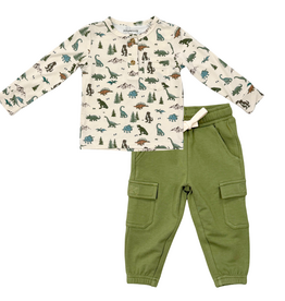 BABYSPROUTS BOYS LS HENLEY SHIRT DINO LAND w/CARGO PANTS