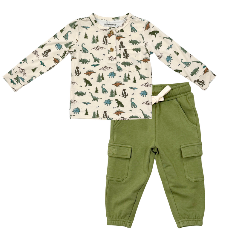 BABYSPROUTS BOYS LS HENLEY SHIRT DINO LAND w/CARGO PANTS