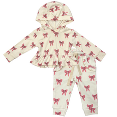 BABYSPROUTS GIRLS PEPLUM HOODIE w/JOGGERS Rose Elegance Bows