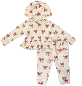 BABYSPROUTS GIRLS PEPLUM HOODIE w/JOGGERS Rose Elegance Bows