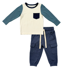 BABYSPROUTS COLORBLOCK POCKET SHIRT w/NIGHTFALL BLUE CARGO PANTS
