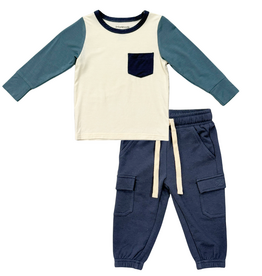 BABYSPROUTS COLORBLOCK POCKET SHIRT w/NIGHTFALL BLUE CARGO PANTS