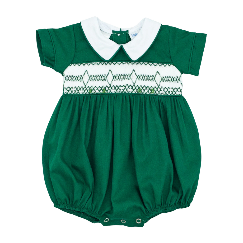 LULU BEBE NOAH- Green Smocked Bubble w/Collar