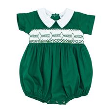 LULU BEBE NOAH- Green Smocked Bubble w/Collar