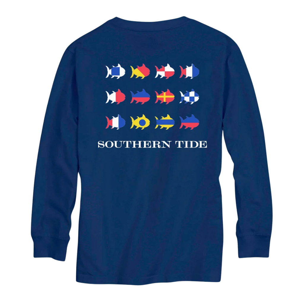 SOUTHERN TIDE Boys Nautical Flags Long Sleeve T-Shirt-Nautical Blue