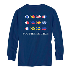 SOUTHERN TIDE Boys Nautical Flags Long Sleeve T-Shirt-Nautical Blue