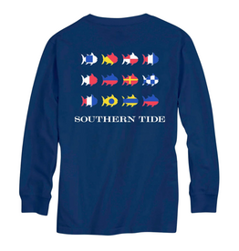 SOUTHERN TIDE Boys Nautical Flags Long Sleeve T-Shirt-Nautical Blue