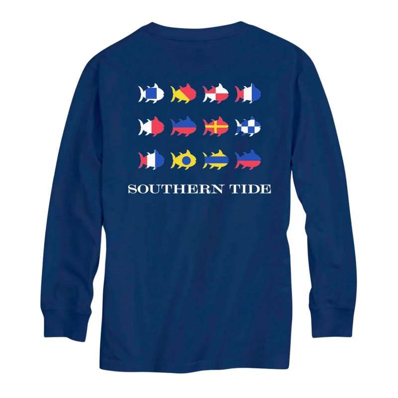 SOUTHERN TIDE Boys Nautical Flags Long Sleeve T-Shirt-Nautical Blue