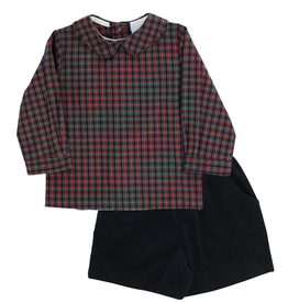BAILEY BOYS BOY'S DURHAM W CHRISTMAS RED CORD-PIPED SHIRT w/ NAVY SHORTS
