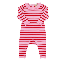 THE BEAUFORT BONNET COMPANY REECE RUFFLE ROMPER-Richmond Red & Pier Party Pink Stripe