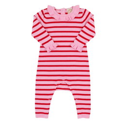 THE BEAUFORT BONNET COMPANY REECE RUFFLE ROMPER-Richmond Red & Pier Party Pink Stripe