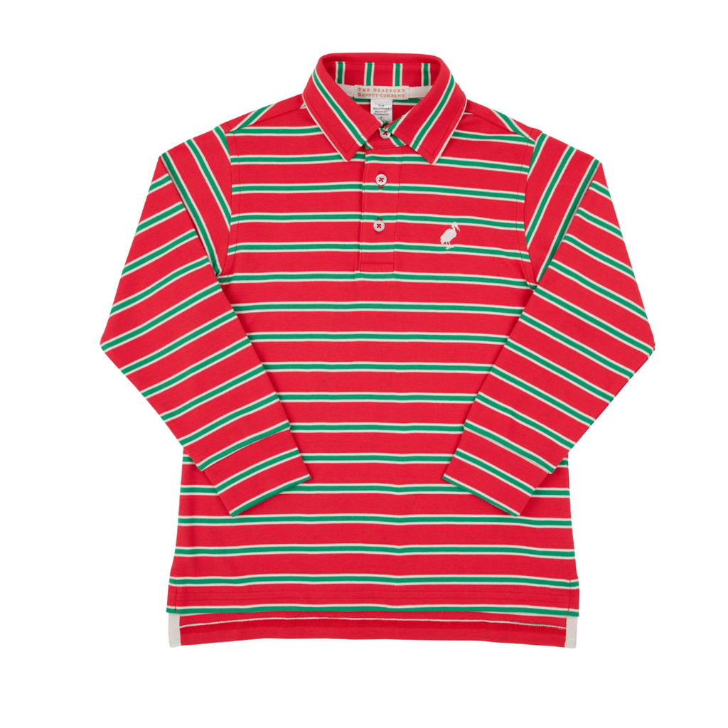 THE BEAUFORT BONNET COMPANY PRIM AND PROPER POLO LS-Richmond Red Kiawah Kelly Green Stripe