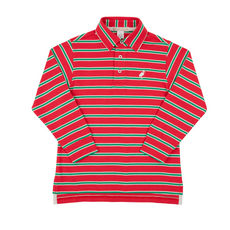 THE BEAUFORT BONNET COMPANY PRIM AND PROPER POLO LS-Richmond Red Kiawah Kelly Green Stripe