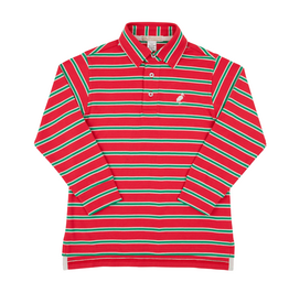 THE BEAUFORT BONNET COMPANY PRIM AND PROPER POLO LS-Richmond Red Kiawah Kelly Green Stripe