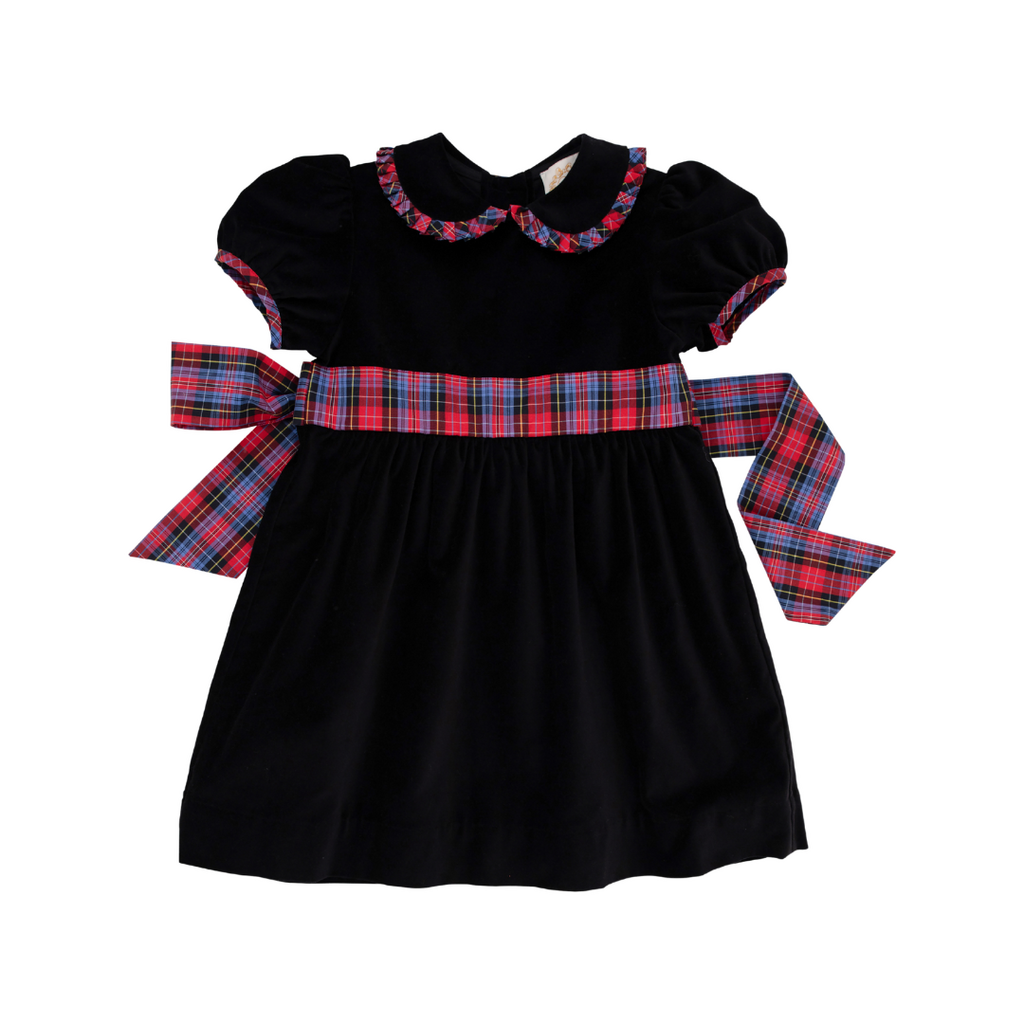 THE BEAUFORT BONNET COMPANY CINDY LOU SASH DRESS-Newport Night Velveteen/Bucktown Tartan
