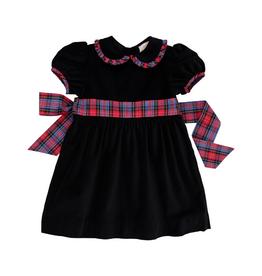THE BEAUFORT BONNET COMPANY CINDY LOU SASH DRESS-Newport Night Velveteen/Bucktown Tartan