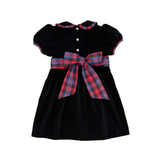THE BEAUFORT BONNET COMPANY CINDY LOU SASH DRESS-Newport Night Velveteen/Bucktown Tartan