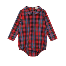 THE BEAUFORT BONNET COMPANY PETER PAN COLLAR ONESIE-WOVEN YARN-LS-Bucktown Tartan