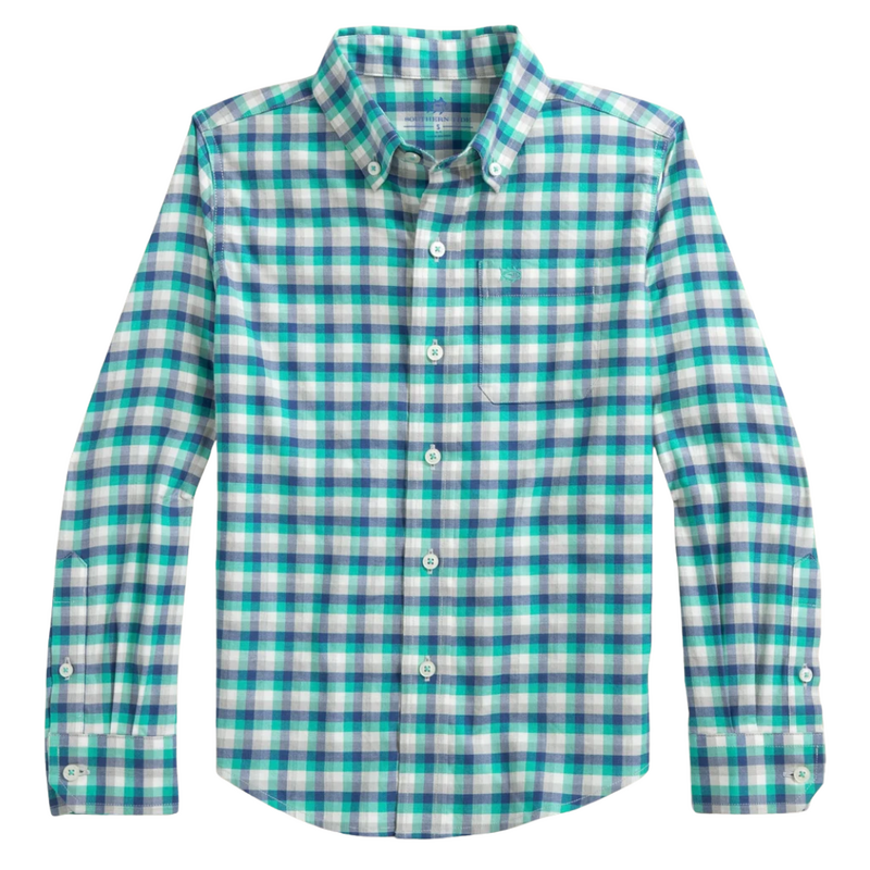 SOUTHERN TIDE Boys Diamond Cove Heather Skipjack Sport Shirt-Heather Persian Green