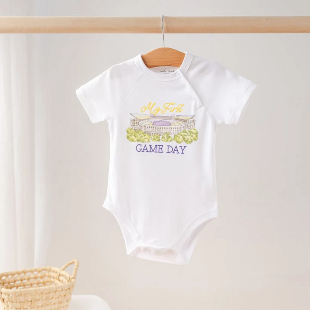 NOLA TAWK My First Game Day - LSU Organic Cotton Onesie